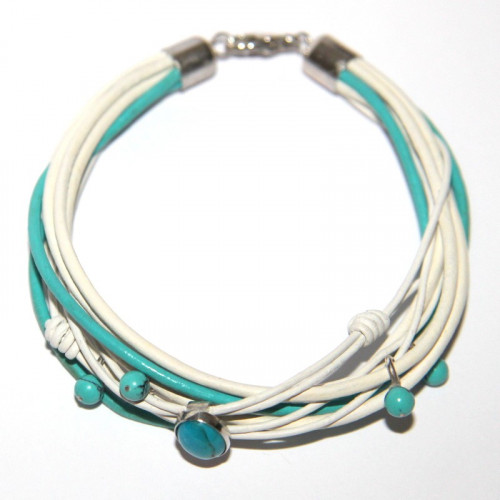 Náramek s kůží a stříbrnými ozdobami-pouze ORIGINÁL