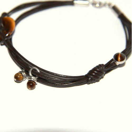 Náramek s kůží a stříbrnými ozdobami-pouze ORIGINÁL