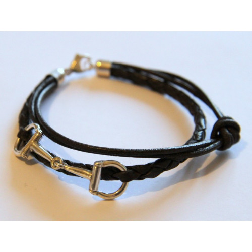 Náramek s kůží zdobený stříbrným udidlem