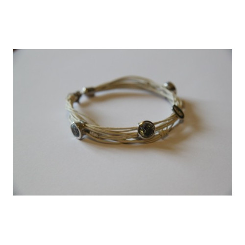 Náramek s bílou kůží s akvamaríny a podkovičku