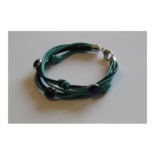 Náramek s kůží dvou odstínů modré a lápis lazuli zasazené ve stříbře